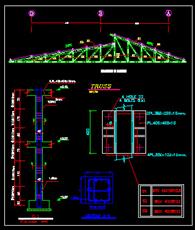 نقشه سازه ساده اتوکد جزئیات اجرایی سقف شیبدار با خرپای فلزی